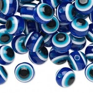 Evil Eye 10mm Round Cobalt Blue and Black Acrylic Beads 20 pcs